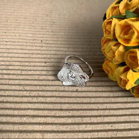 NEW Size 8 Real Silver (not plated) & Pave CZ Flower Ring - Picture 10 of 11